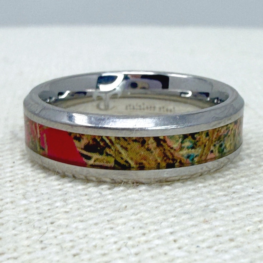 Stainless Steel Pink Camo Inlay Band‎ Ring Size 7